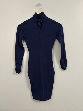Marciano Navy Long-Sleeve Turtleneck Bodycon Dress with Keyhole XS